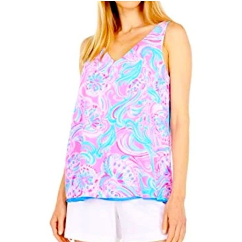 Lily Pulitzer The Florin Reversible Tank Vibrant Pink & Blue/ Blue NWOT Ret $88
